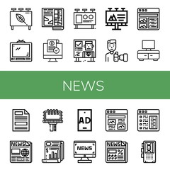 Set of news icons such as Billboard, Tv, Newspaper, Release, Paparazzi, Article, Press, Ad, News, Dictaphone , news
