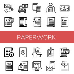 Set of paperwork icons such as Bill, Receipt, Invoice , paperwork