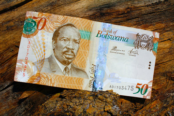 South african countries banknotes and coins for background. Botswana pula