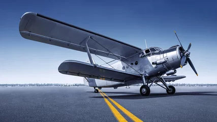 Fototapete Themen historisches Flugzeug auf einer Landebahn