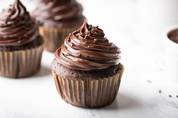 chocolate cupcake on marble background