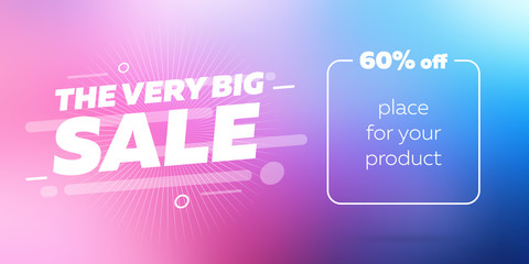 Sale badge banner design. Big mega discount template mockup. Special offer poster vector illustration with place for your product. Colorful modern creative icon. 60% OFF