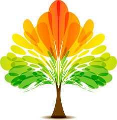 Colorful logo of abstract autumn tree, art icon tree