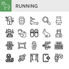 Set of running icons such as Horse, Diet, Smartwatch, Fitness, Active, Waist, Gymnast, Sneakers, Rabbit, Athlete, Rune, Gym, American football, Gym equipment, Tracking , running