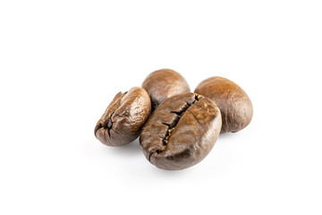 Pile coffee beans isolated on white background and texture