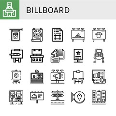 Set of billboard icons such as Under construction, Signboard, Poster, Artboard, Billboard, Easel, Ads, Advertising, Stand, Exhibition, Canvas, Projector screen , billboard