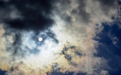 the disc of the sun through the clouds