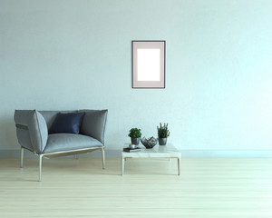 Fototapeta na wymiar bright empty interior design, stone wall. 3D illustration