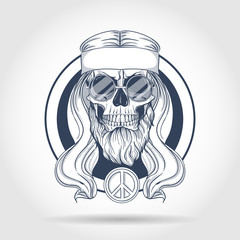 Hippie skull with hair