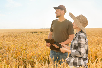 Farmers in field on sunny day