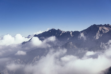 Fototapeta na wymiar Zugspitze peak trip. Travel photography of the Bavarian alps on the German - Austrian border. 