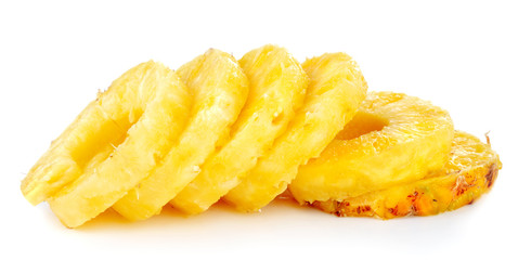sliced fresh pineapple fruit isolated on white background