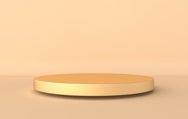 3d rendered studio with geometric shapes, podium on the floor. Set of platforms for product presentation, mock up background. Abstract composition in modern minimal design, pastel colors