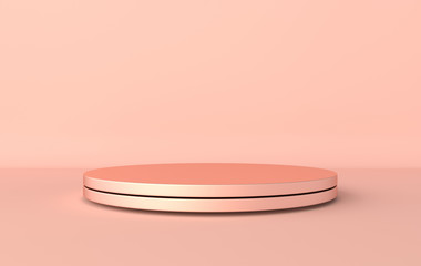 3d rendered studio with geometric shapes, podium on the floor. Set of platforms for product presentation, mock up background. Abstract composition in modern minimal design, pastel colors