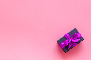box with present for holiday on pink background top view mockup