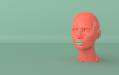 Female mannequin head 3d render. Shop display, pastel colors