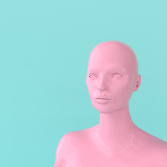 Female mannequin head 3d render. Shop display, pastel colors