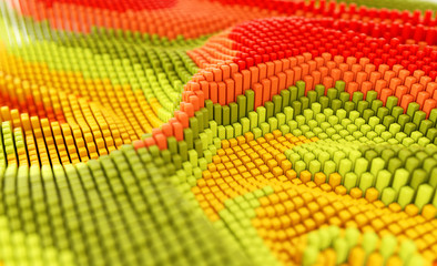 Cubes pattern futuristic background. Science fiction background of geometric shapes with depth of field. Surface grid 3d render illustration