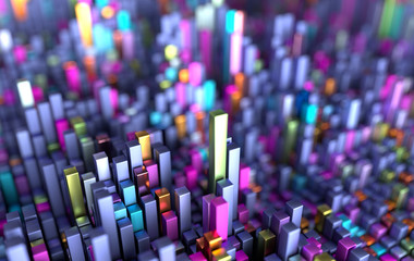Obraz premium Cubes pattern futuristic background. Science fiction background of geometric shapes with depth of field. Surface grid 3d render illustration
