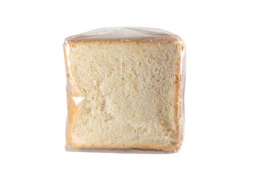 bread slices in plastic bag isolated on white