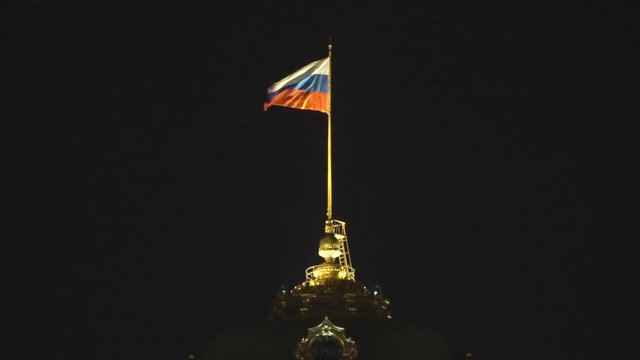 State flag of the Russian Federation over the Grand Kremlin Palace, the ceremonial residence of the President of Russia