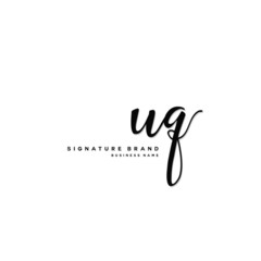 U Q UQ Initial letter handwriting and  signature logo concept design.
