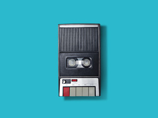 Old Recorder on Blue background