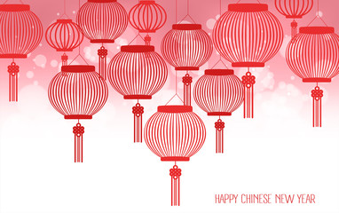 Happy Chinese New Year 2020 Background with Lanterns and Light Effect