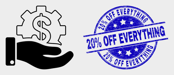 Vector financial service offer pictogram and 20% Off Everything seal stamp. Red rounded distress stamp with 20% Off Everything caption. Vector composition in flat style.