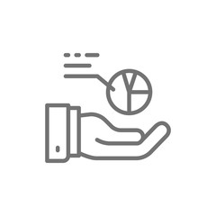 Hand with graph, trend analysis line icon.