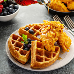 Waffles with fried chicken