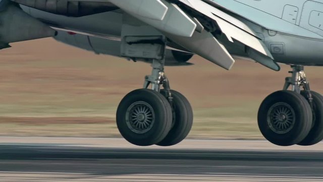 Passenger Aircraft Touch Down Close Up Slow Motion