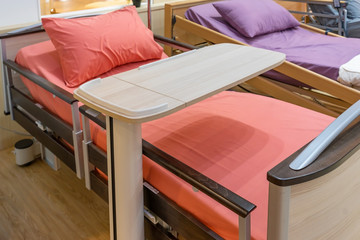 Electrical adjustable patient bed in hospital room. Technology of medical and hospital services