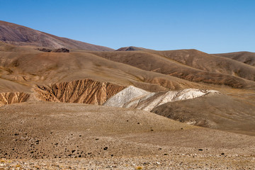 Multi-colored brown and yellow slopes of the mountains.Russia. Altai. Kurai ridge.