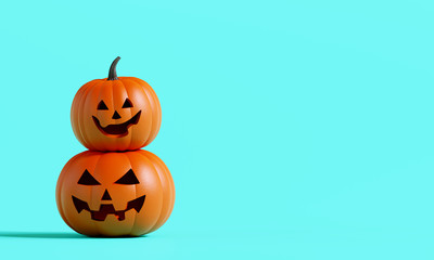 Halloween pumpkins on blue background. 3d rendering