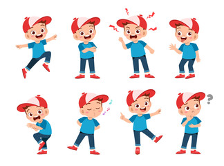 happy kids wear hat expression set