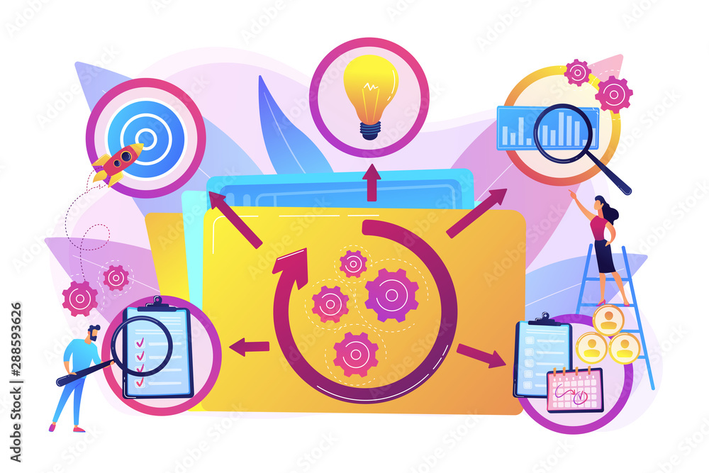 Poster kpi and task management. workflow optimization. project life cycle, successful project management, s