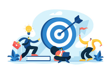 Aim achievement. Business motivation. Finance target. Solution searching. Goals and objectives, business grow, business plan, goal setting concept. Vector isolated concept creative illustration - obrazy, fototapety, plakaty