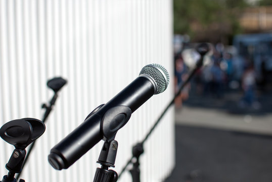 Microphone on stage for an outdoor concert