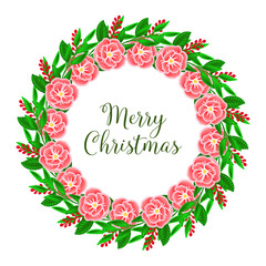 Isolated element for banner merry christmas, with pattern wallpaper of rose floral frame. Vector