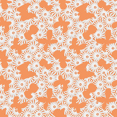 A seamless vector pattern with butterflies flying over daisies. Surface print design.