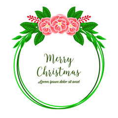 Template lettering merry christmas with vintage rose flower frame. Vector