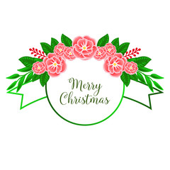 Invitation card merry christmas with shape circle of rose flower frame. Vector