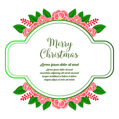 Card merry christmas background, isolated on white background, with elegant rose flower frame. Vector