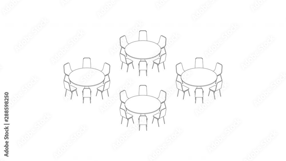 Poster meeting room setup layout configuration banquet rounds style, 3d virtual isometric concept design il