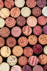Wine corks Pattern. Various wooden wine corks  as a Background. Food and drink concept .