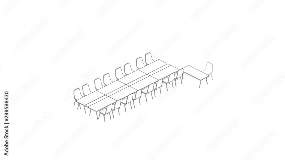 Poster meeting room setup layout configuration t shape style, 3d virtual isometric concept design illustrat