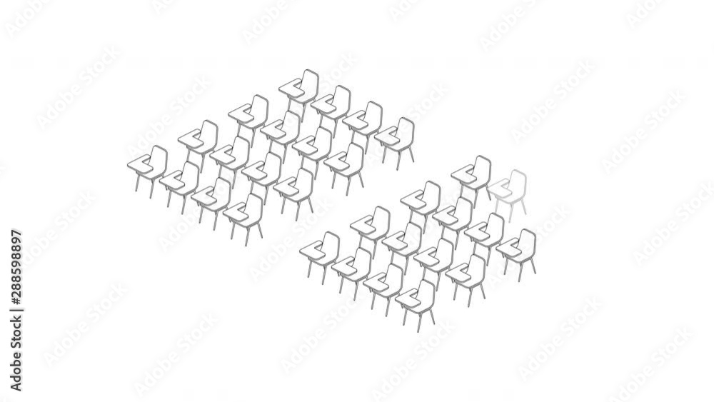 Poster meeting room and school chair with writing pad setup layout configuration classroom style, 3d virtua