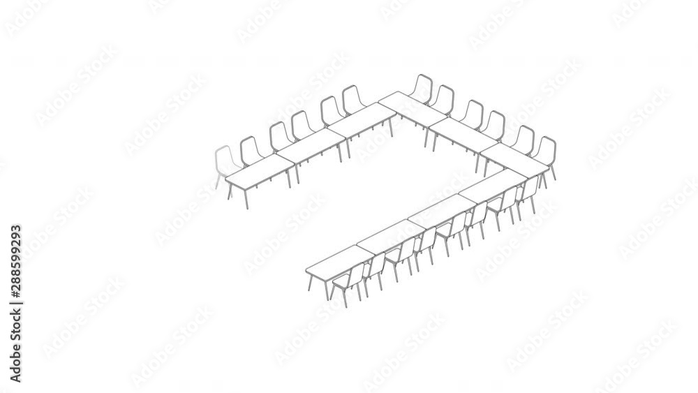 Aufkleber meeting room setup layout configuration hollow square style, 3d virtual isometric concept design ill