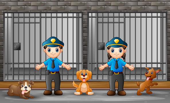 The police guarding a prison cell